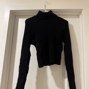 SHEIN Black Ribbed Turtleneck Cropped Top